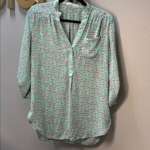 fun 2 fun Mint Green Blouse with Pink Bird Print